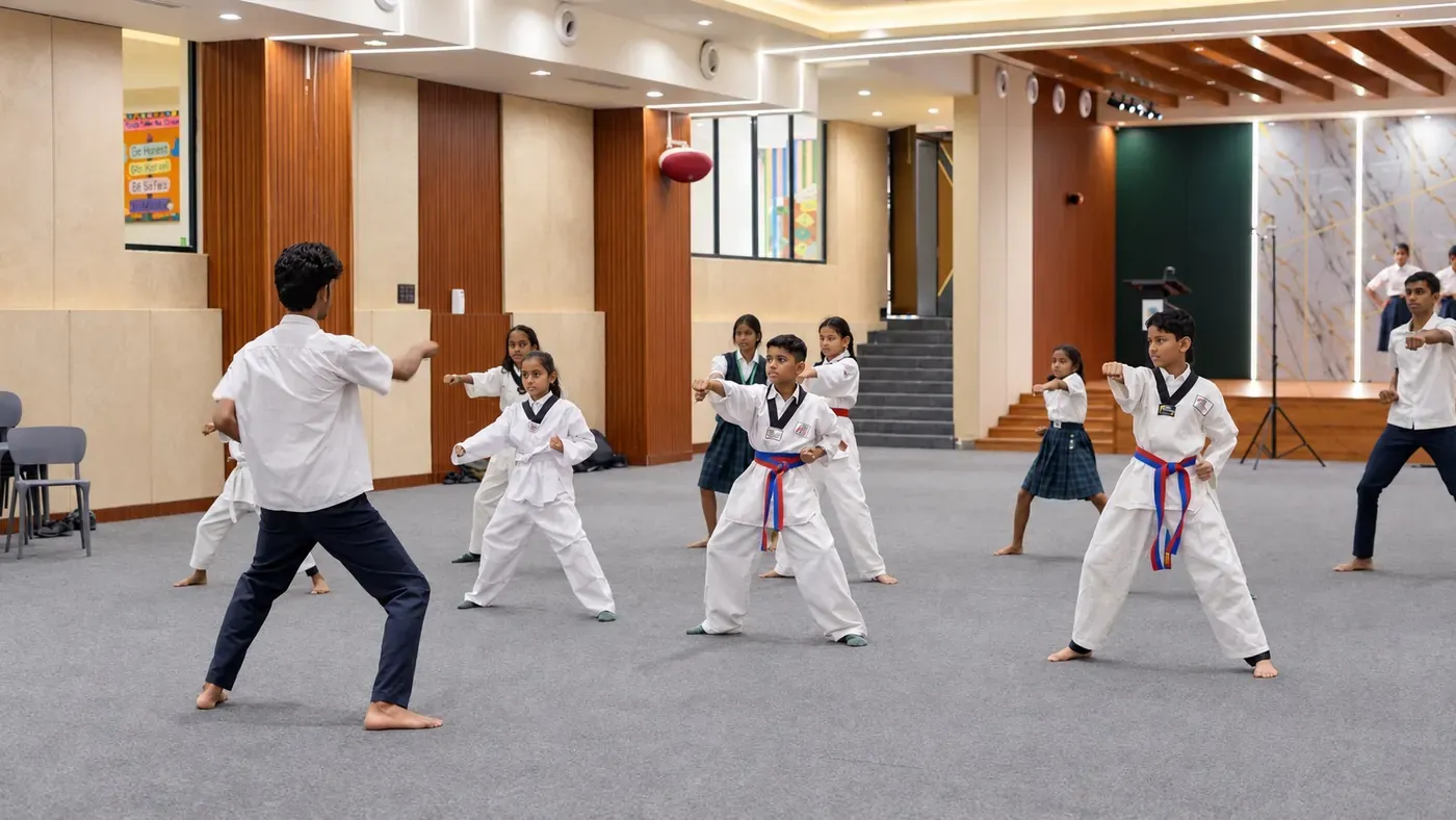 Taekwondo class in the multipurpose hall