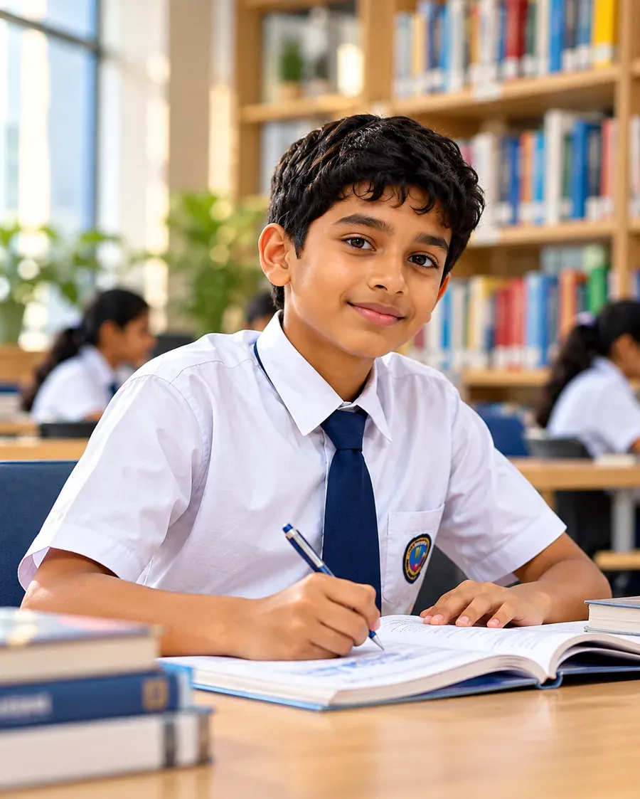Student studying in the school library - scholarships 2027-28 at Pallavi International School Bachupally