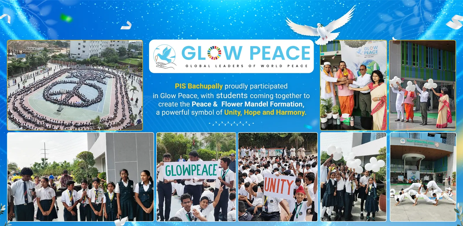 PIS Bachupally students forming the Peace and Flower Mandala at Glow Peace