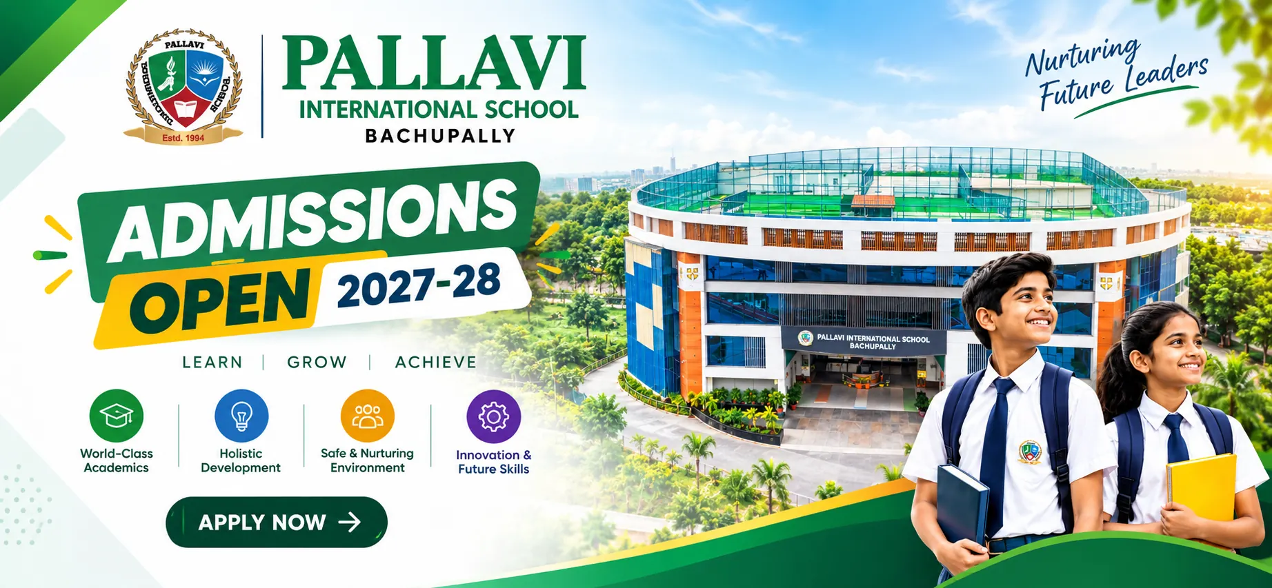 Admissions Open 2027-28 at Pallavi International School Bachupally - Learn, Grow, Achieve. Apply now.